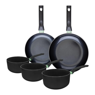 Ensemble de 2 poêles de 24 et 28 cm et 3 casseroles 16, 18 et 20 cm Fackelmann Brandao