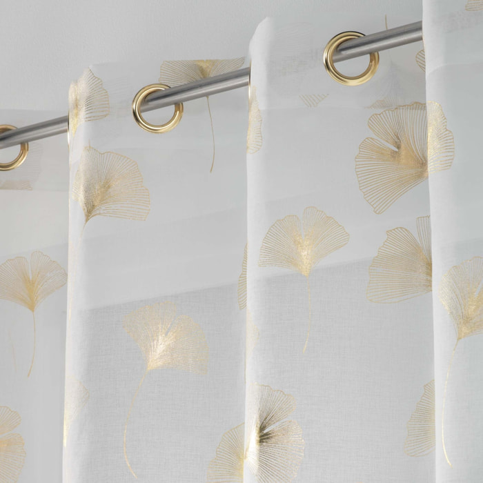 Voilage blanc et ginkgo  doré - Doré