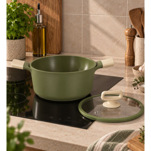 Faitout 24cm en fonte d'aluminium vert - tous feux ANNA