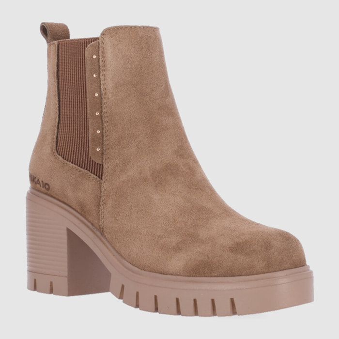 Botines de Serraje - Taupe - Tacón: 7 cm