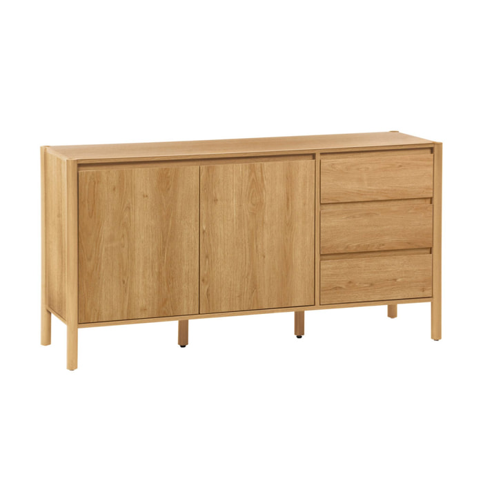 Buffet décor bois 2 portes 3 tiroirs 150cm naturel - 150 x 42 x 78.5 cm - Harmony