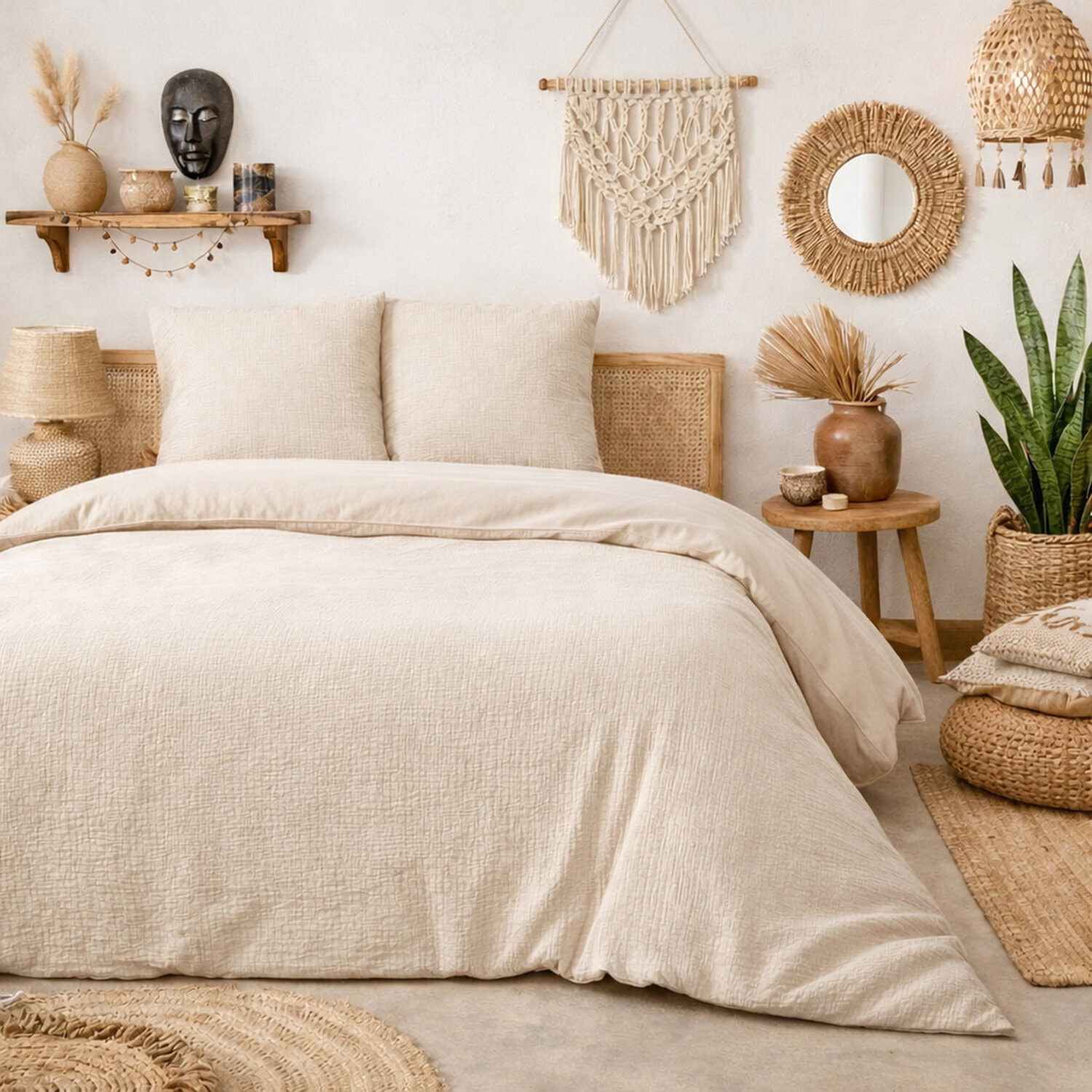 Parure housse de couette avec taie en gaze de coton - Violette Uni Beige