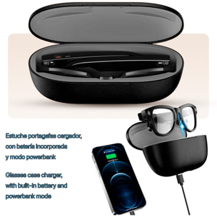 Gafas inteligentes M02 ultra con cámara de 8 MP para fotos y video. Con estuche de carga de 3600mAh.