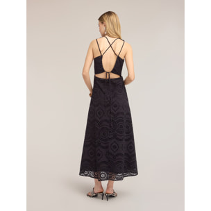 Motivi - Vestido largo en sangallo con escote en la espalda - Negro