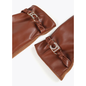 Guanti effetto pelle con bracciale logo ovale