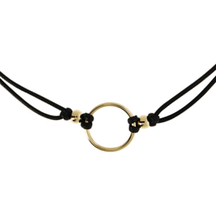 Collana con Cordino Nero e Pendente a Cerchio in Argento 925 Placcato Oro Giallo 18kt