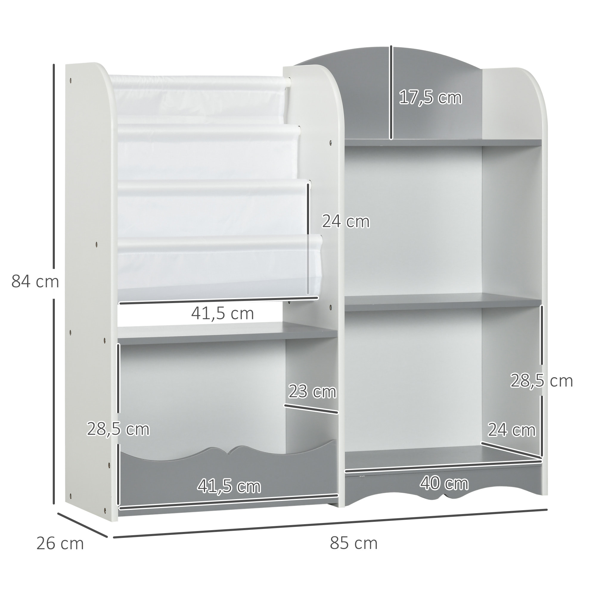 Organizador de Juguetes Estantería para Niños Estantería Infantil con Estantes Abiertos para Dormitorio Sala de Juegos Guardería 85x26x84 cm Gris