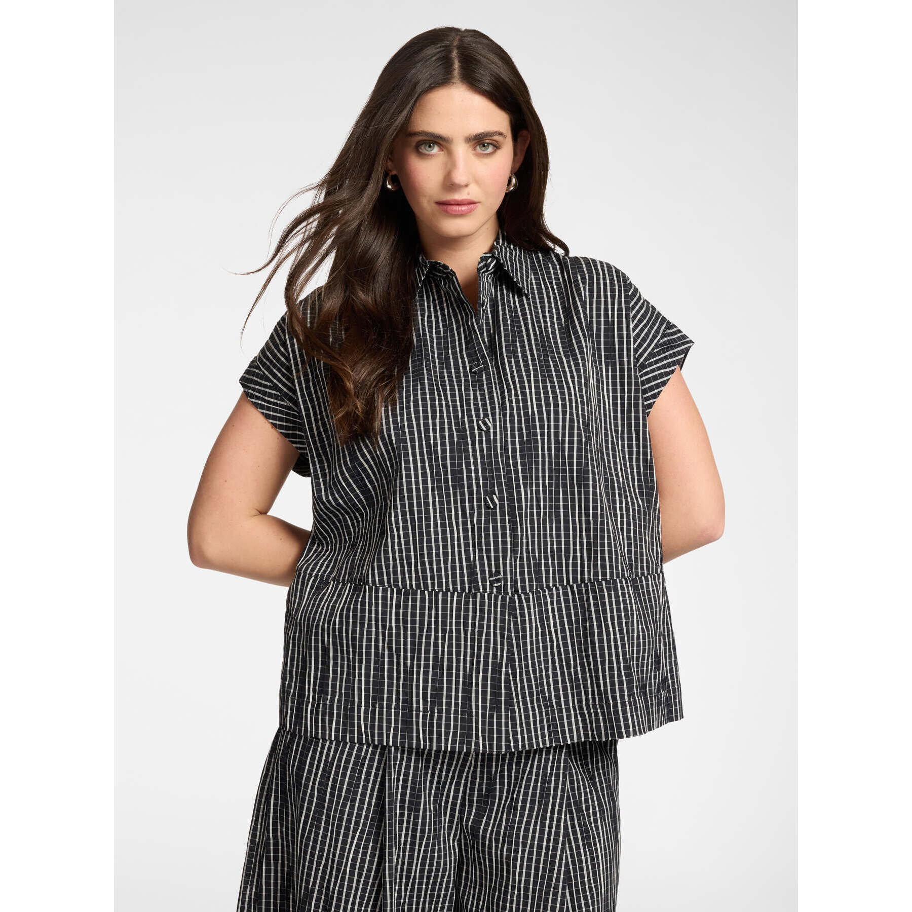 Elena Mirò - Camicia in cotone tinto filo - Nero