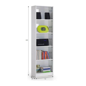 Libreria Pomona, Mobile portalibri alta a 5 ripiani, Scaffale da ufficio o cameretta, Scaffale moderno con scomparti, cm 52x25h80, Bianco