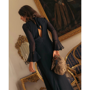 Vestido midi con escote pico y halter anudado