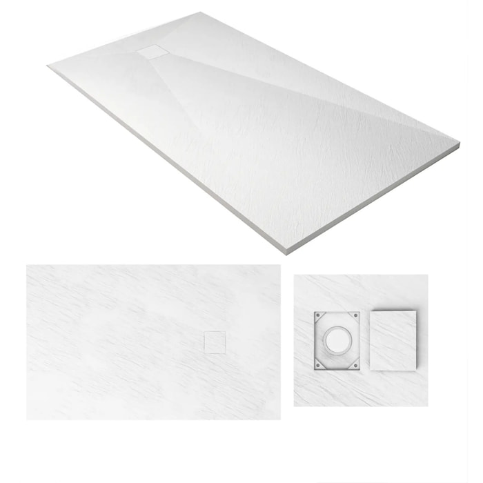 Receveur de douche 90x160x2.6 cm en SMC Finition Ardoise - Blanc Mat - ROCK 2 WHITE