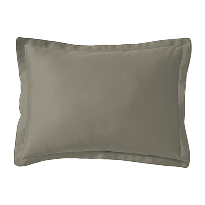 Taie d'oreiller unie en satin de coton bio, TEOPHILE, Vert kaki
