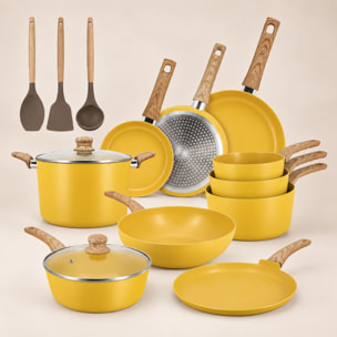 Batterie de cuisine 13 pièces en aluminium recyclé safran - tout feux COLORAMA