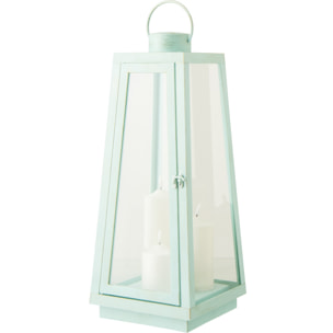 J-Line Lanterne + Bougie - verre - turquoise - large - lumières LED