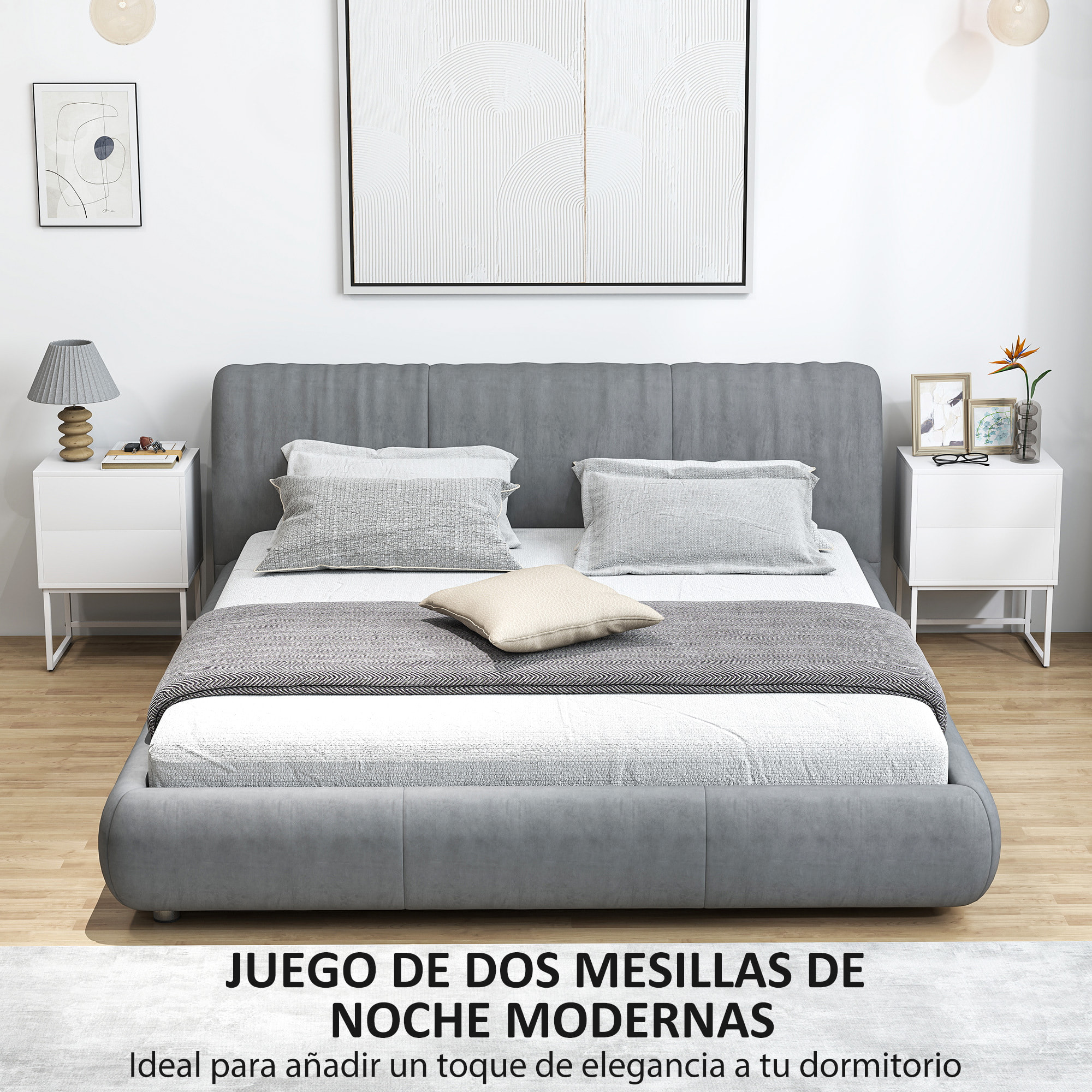 Pack de 2 Mesitas de Noche Estrechas Mesillas de Noche Dormitorio con 2 Cajones Apertura por Presión y Patas de Acero Estilo Moderno 40x30x55 cm Blanco