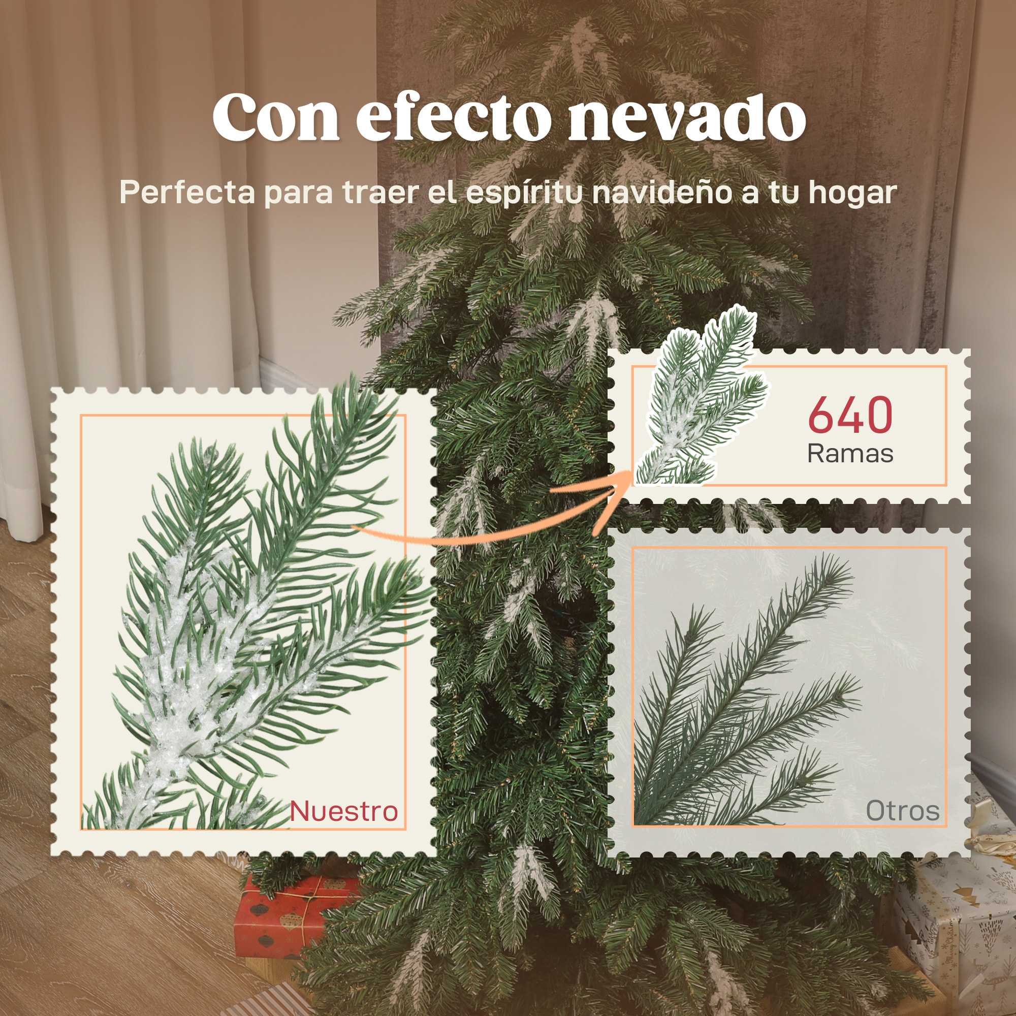 Árbol de Navidad Artificial 150 cm, Ramas Realistas con Efecto Nieve, Árbol de Navidad con Soporte de Acero, Base Plegable, Montaje Rápido, Decoración Navideña para Hogar, Fiesta