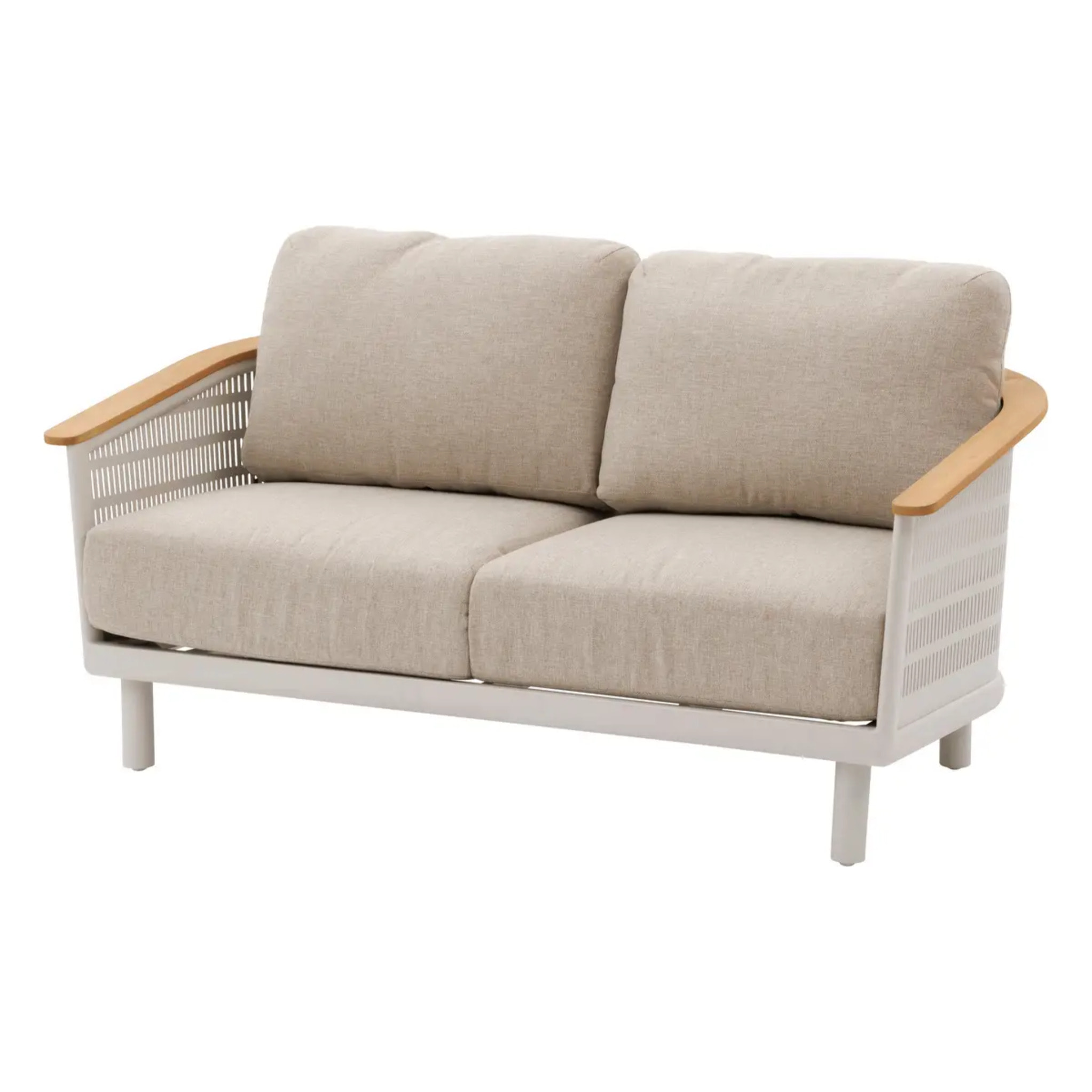 Canapé de jardin "Olimio" avoine & teck 2 places en aluminium et polyester