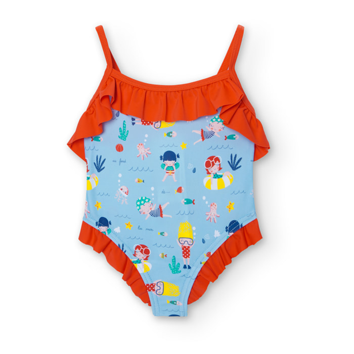 Bañador estampado en azul claro, Bañador, niña