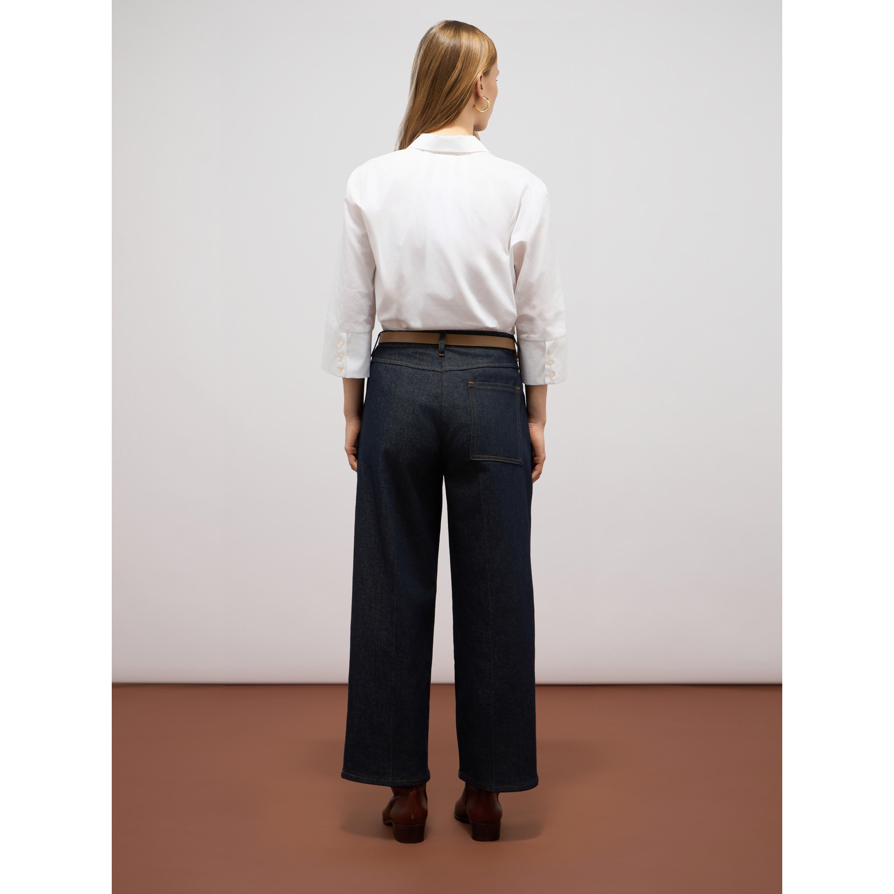 Oltre - Jeans palazzo in denim con pieghe frontali - Blu