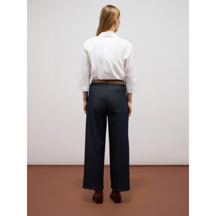 Oltre - Jeans palazzo in denim con pieghe frontali - Blu