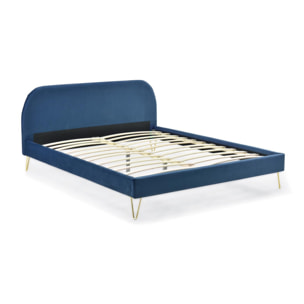 Lit 140 x 190 cm en velours et laiton bleu GARBERA