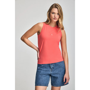 Maglietta basic corallo smanicata a girocollo con logo Rigby Go ricamato