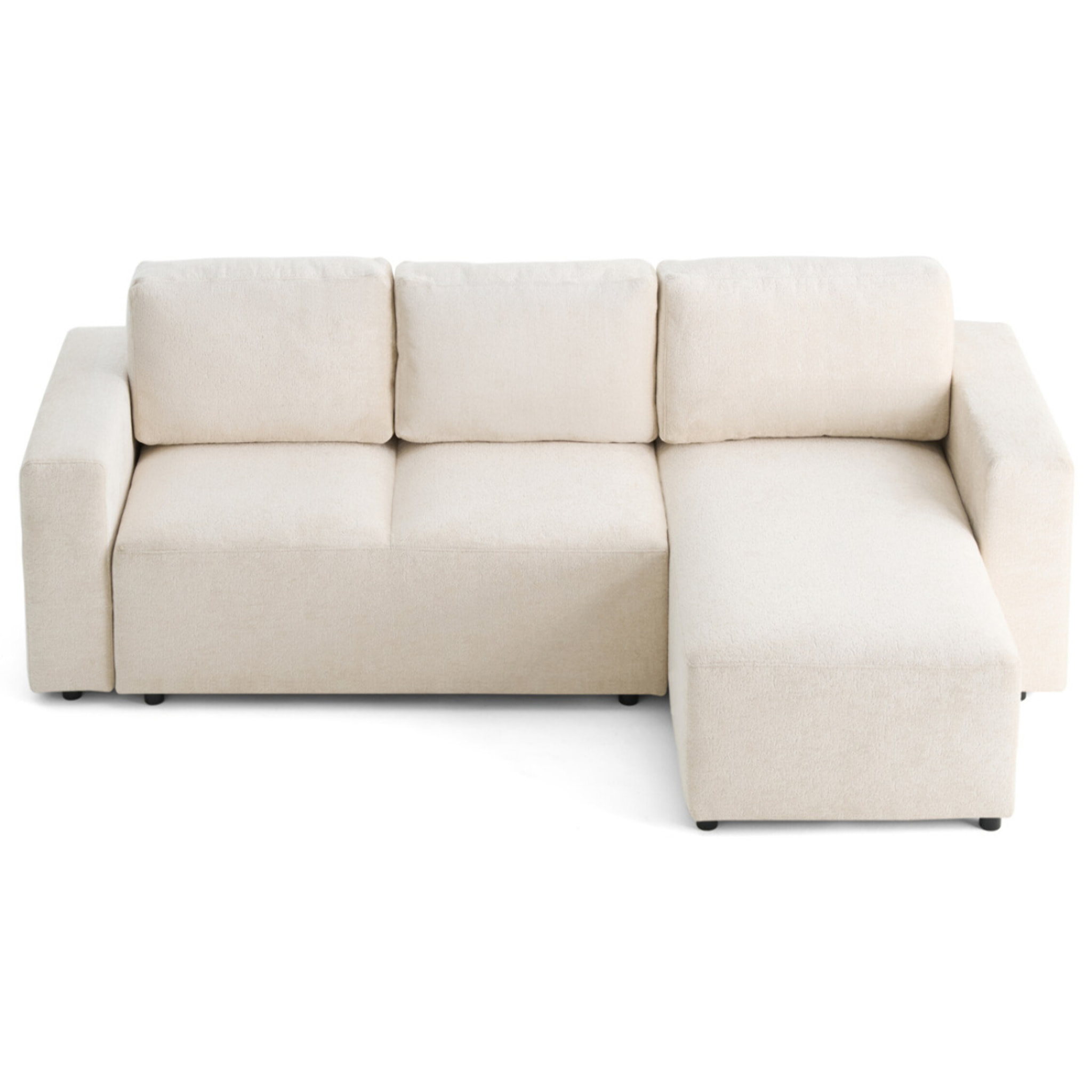 Livy - canapé d'angle réversible 4 places convertible avec coffre en velours texturé - Beige