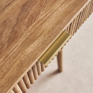 Bureau décor bois de manguier rainuré 2 tiroirs CELIAN