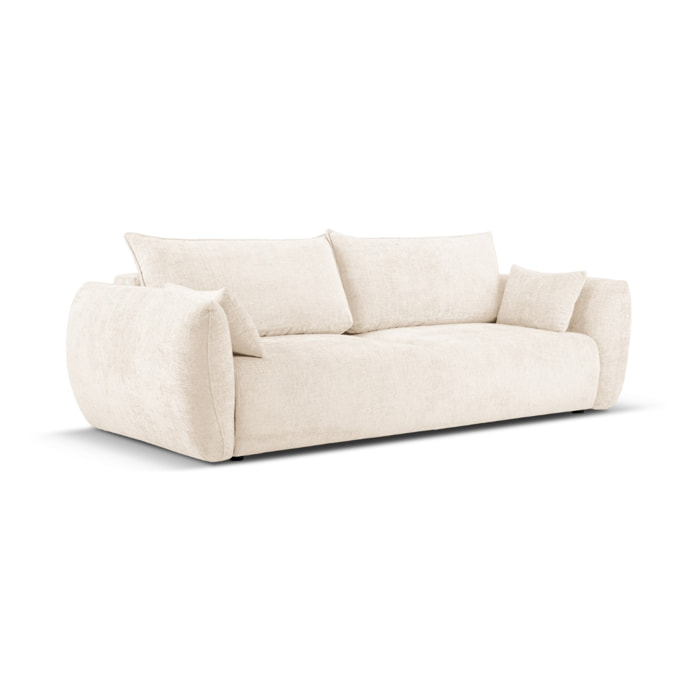Canapé convertible avec coffre de rangement "Matera" 3 places en chenille beige clair