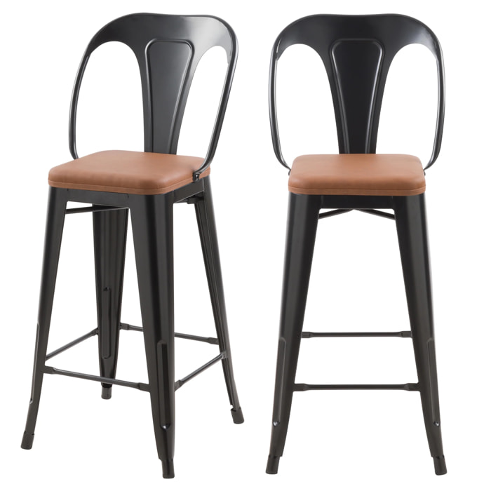 Lot de 2 chaises pour îlot central 68 cm noires et marron - Charly