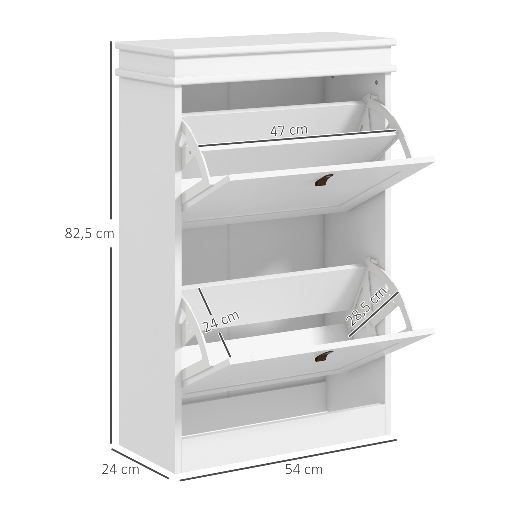 Mueble Zapatero Blanco Zapatero Estrecho con 2 Puertas Abatibles y Estantes Ajustables para 10 Pares de Zapatos para Recibidor Pasillo 54x24x82,5 cm