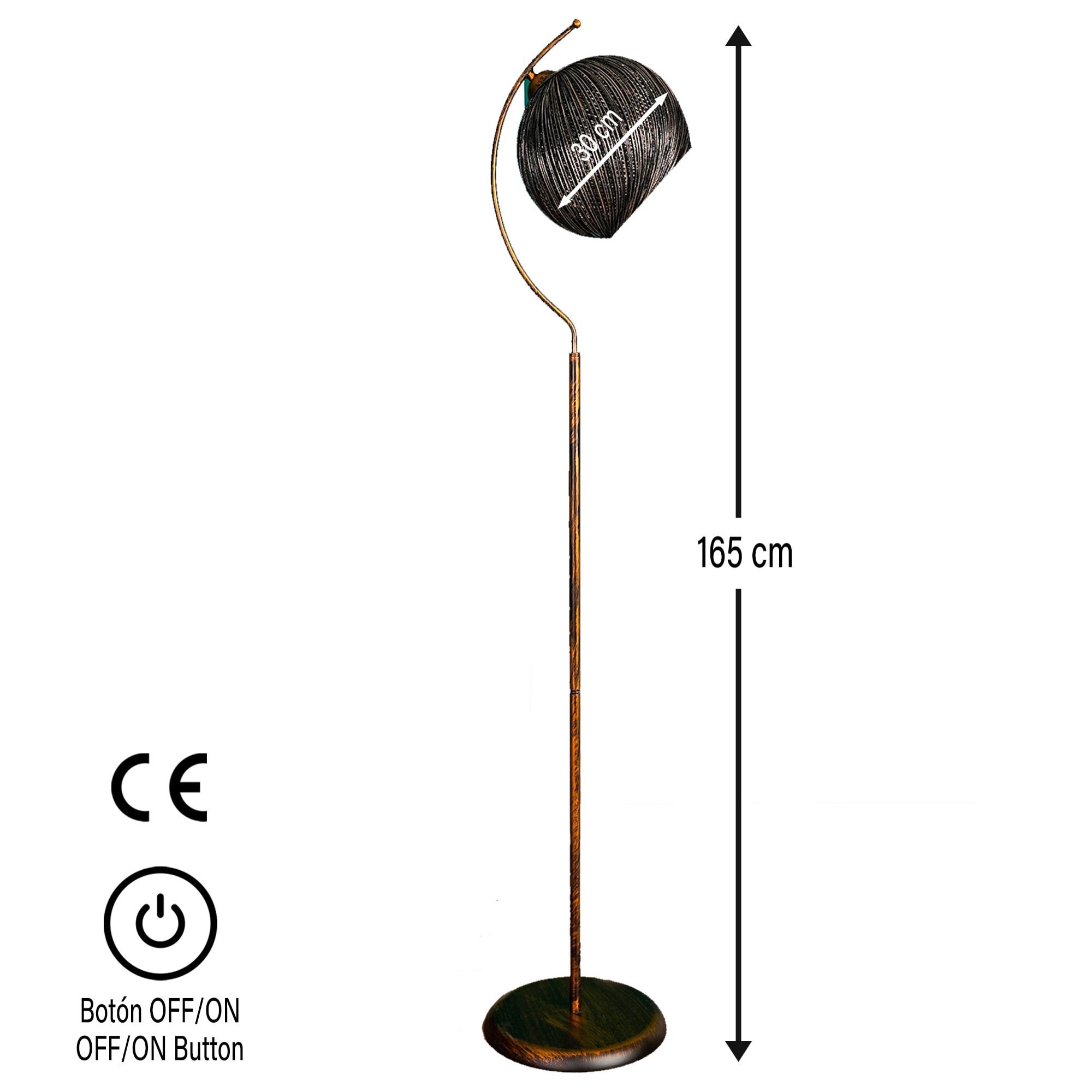 Lámpara de pie 165 cm. negro, tipo E 27 Max 45 - 60 W