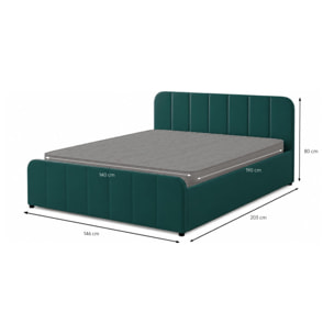 Lit avec coffre de rangement 140x190cm en velours vert KANSAS