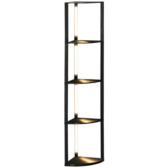 Lampadaire étagère LED d'angle réglable - lampe étagère 4 niveaux design dim.41x29x163cm - MDF noir