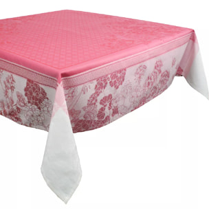 Nappe anti tache pur coton bio motif jacquard Geraniums rose