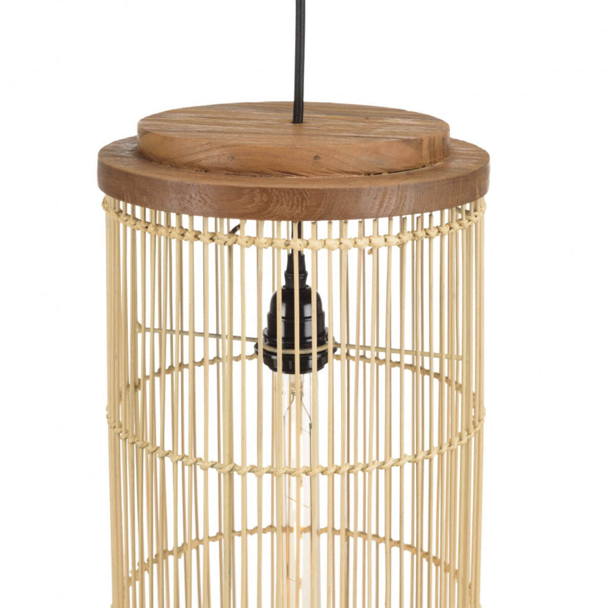 ALIDA - Suspension 'longue' 25x25cm rotin couleur naturelle et teck