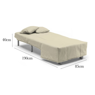 Poltrona Andreou, Divano singolo, Poltrona soggiorno apertura a carrello in tessuto imbottito, Cuscini inclusi, 100% Made in Italy, Cm 85x90h85, Beige