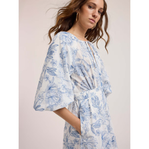 Motivi - Vestito lungo in cotone con ricamo floreale - Azzurro