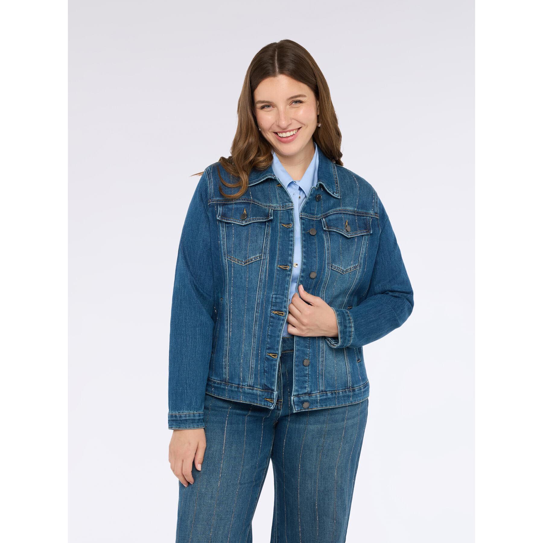 Fiorella Rubino - Chaqueta vaquera con rayas de estrás - Azul