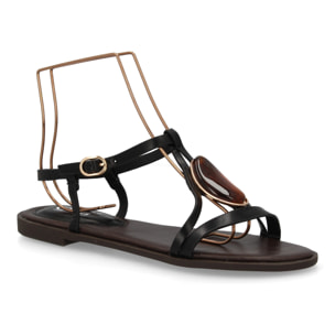 Sandalia plana mujer elegante con adorno de piedra