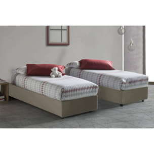 Letto singolo Andros, Letto contenitore con rivestimento in ecopelle, 100% Made in Italy, Apertura laterale, adatto per materasso Cm 80x190, Tortora