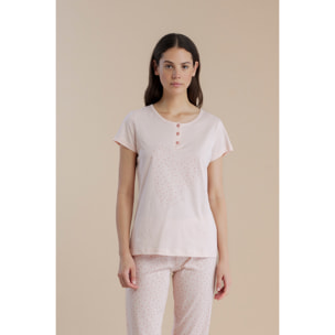 Pigiama donna in cotone top collo tre bottoni e pantalone pescatore articolo little flower Noidinotte