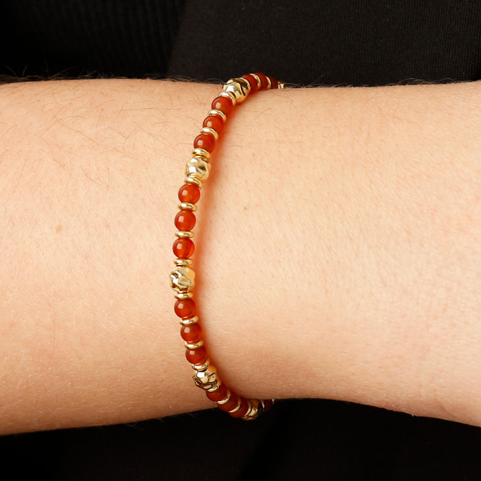 Bracciale in Argento 925 placcato Oro Giallo 18Kt con Sfere Martellate e Corniola Rossa