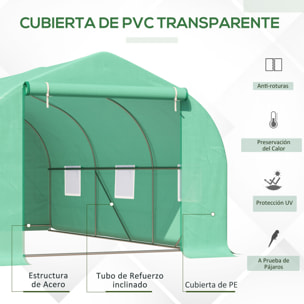 Invernadero Caseta con 6 Ventanas Buena Ventilación Estructura de Acero Estable Gran Entrada Cremallera para Cultivo Plantas Jardín Terraza 450x300x205 cm Verde