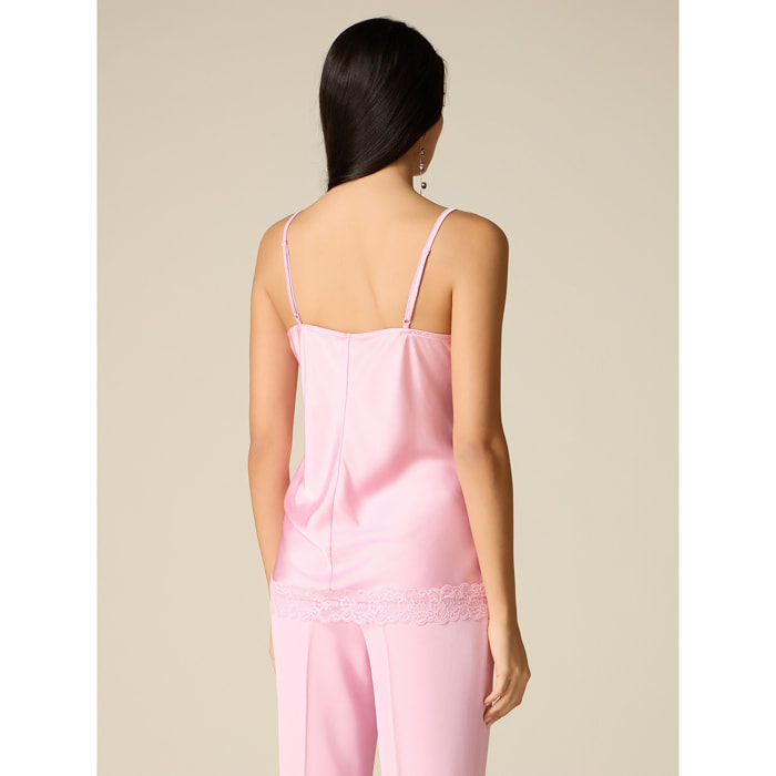 Oltre - Top lingerie in raso e pizzo - Rosa