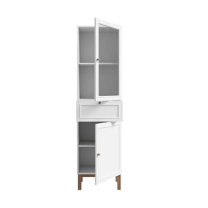 Colonne décor chêne et gris clair vitrée 185 cm 1 porte - PENNY