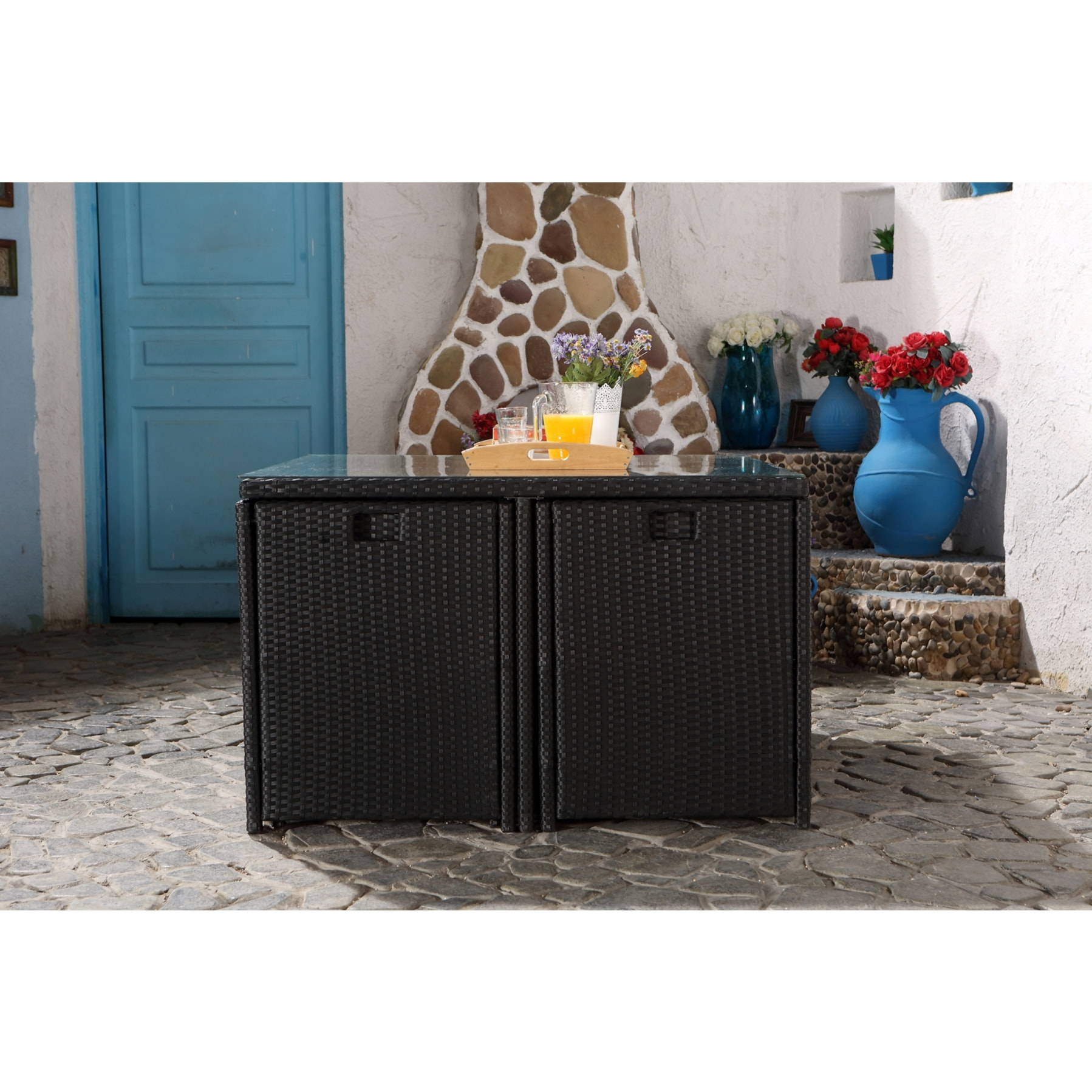 Salon de jardin 8 places noir-blanc + housse de protection REGINA