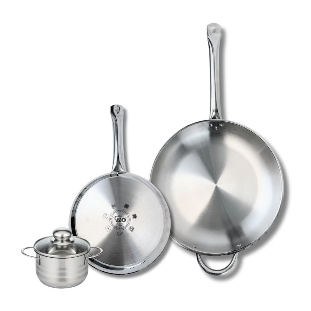 Ensemble de 2 Poêles de cuisson 24 et 32 cm et 1 faitout 12 cm Elo Profi Brillant