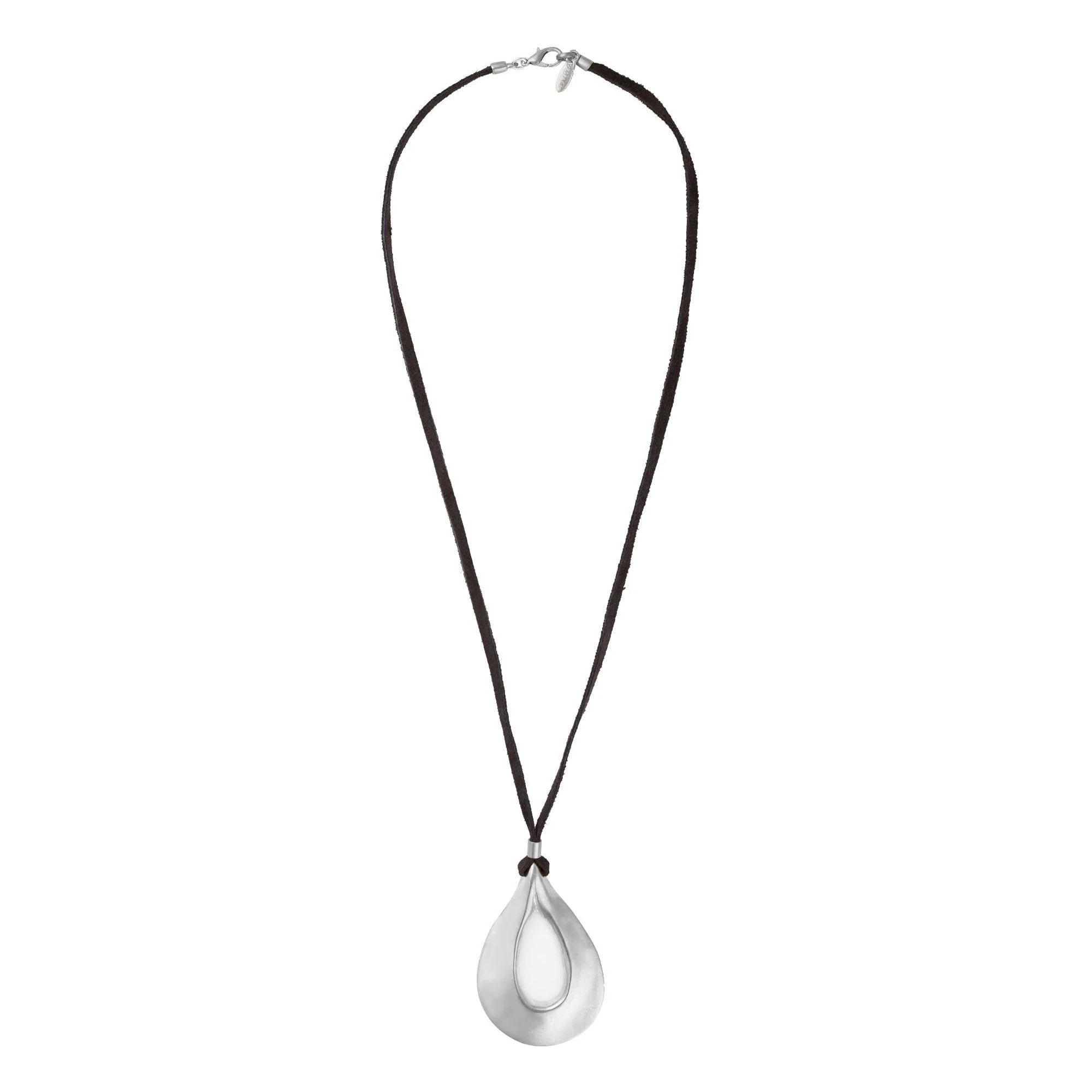Collar largo con gran lagrima central en plata