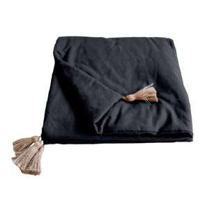 Edredon Panama avec pompons en jute - Gris Foncé